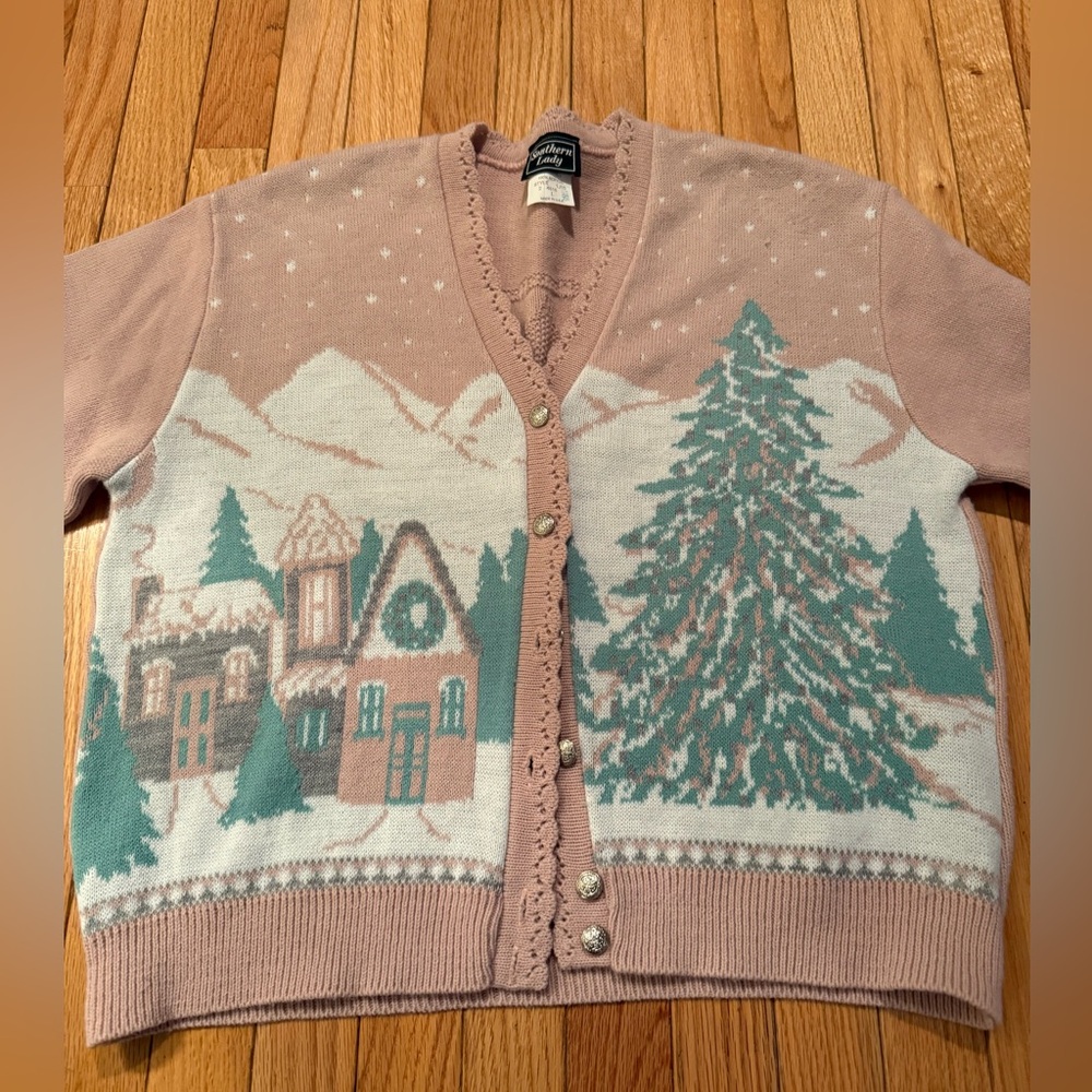 Southern Lady Soft Blush Knit Winter Village Christmas Cardigan